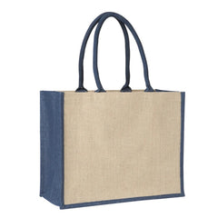 Laminated Jute Supermarket Bag with Blue Handles and Gussets