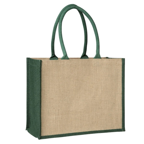 Laminated Jute Supermarket Bag with Green Handles and Gussets